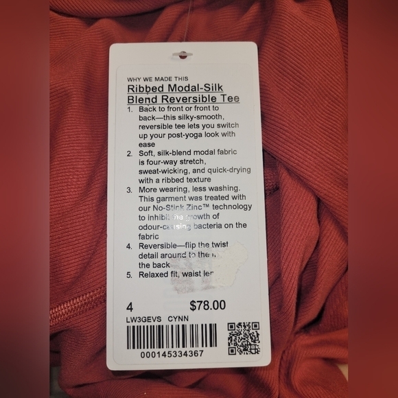 Lululemon Ribbed Modal-Silk Blend Reversible Tee In Cayenne Size 4. - Picture 14 of 16